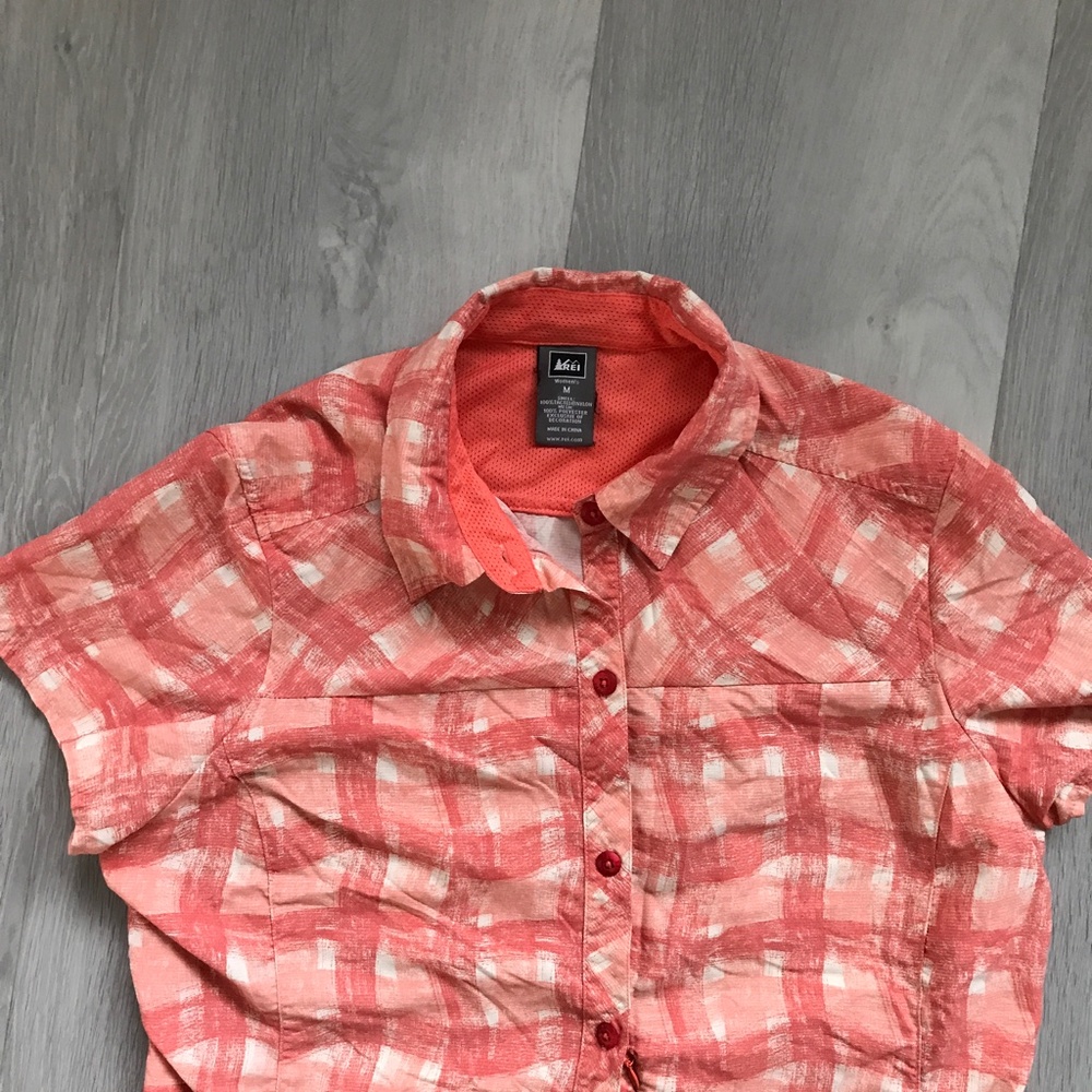 REI ORANGE CAMP SHIRT CHECK BUTTON SHORT SLEEVE WOMENS MEDIUM - Picture 7 of 8